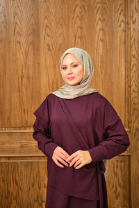 Parça Bağlamalı Elbise Mürdüm