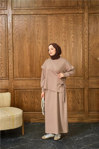 Parça Bağlamalı Elbise Vizon