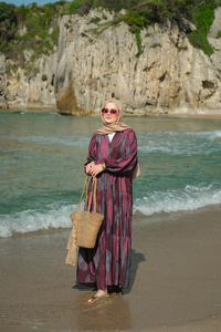 Parça Desenli Elbise Bordo