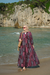 Parça Desenli Elbise Bordo