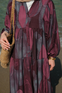 Parça Desenli Elbise Bordo