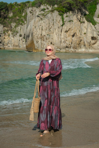 Parça Desenli Elbise Bordo