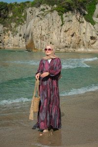 Parça Desenli Elbise Bordo