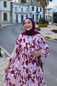 Parça Desenli Elbise Fuşya