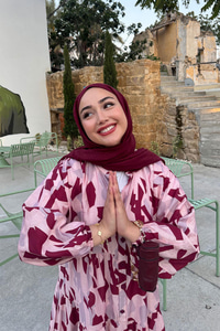 Parça Desenli Elbise Fuşya