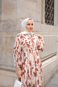 Parça Desenli Elbise Kahverengi