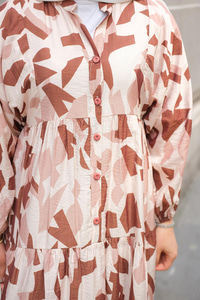 Parça Desenli Elbise Kahverengi