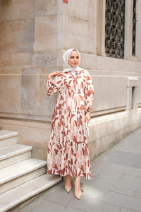 Parça Desenli Elbise Kahverengi