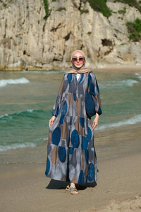 Parça Desenli Elbise Lacivert