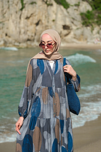 Parça Desenli Elbise Lacivert