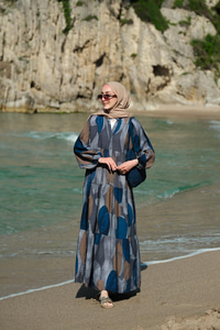 Parça Desenli Elbise Lacivert