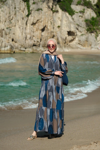 Parça Desenli Elbise Lacivert