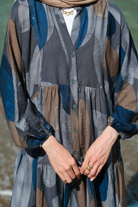 Parça Desenli Elbise Lacivert