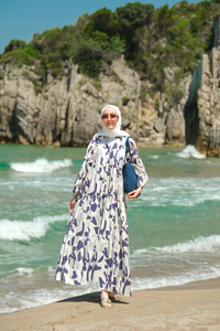 Parça Desenli Elbise Mavi