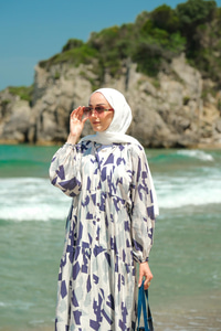 Parça Desenli Elbise Mavi