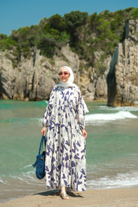 Parça Desenli Elbise Mavi