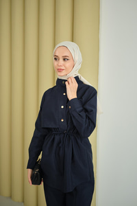 Parça Detaylı Beli Tünelli Takım Lacivert