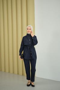 Parça Detaylı Beli Tünelli Takım Lacivert