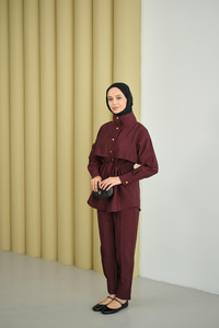 Parça Detaylı Beli Tünelli Takım Mürdüm