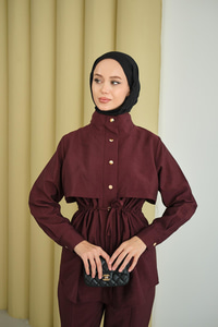 Parça Detaylı Beli Tünelli Takım Mürdüm