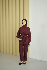 Parça Detaylı Beli Tünelli Takım Mürdüm