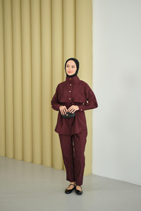 Parça Detaylı Beli Tünelli Takım Mürdüm