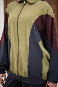 Parça Renk Detay Fermuarlı İkili Takım Yağ Yeşil