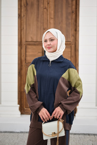 Parça Renk Detay Fermuarlı İkili Takım Lacivert