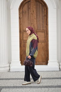 Parça Renk Detay Fermuarlı İkili Takım Yağ Yeşil