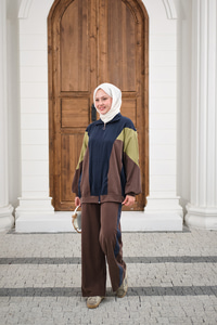 Parça Renk Detay Fermuarlı İkili Takım Lacivert