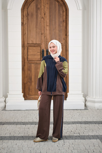 Parça Renk Detay Fermuarlı İkili Takım Lacivert