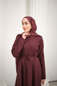 Parçalı Bel Bağlamalı Elbise Mürdüm