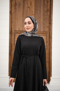 Parçalı Bel Bağlamalı Elbise Siyah