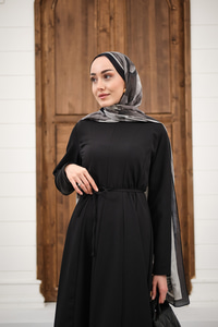 Parçalı Bel Bağlamalı Elbise Siyah