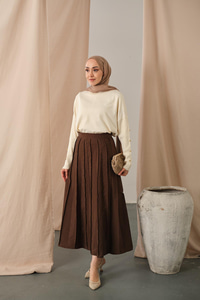 Parçalı Cupra Etek Kahverengi