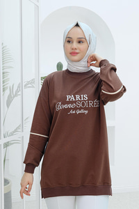 Paris Nakışlı Tunik Kahverengi