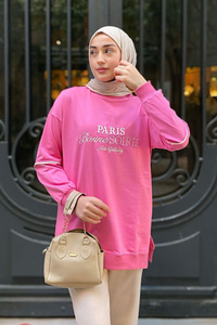 Paris Nakışlı Tunik Pembe
