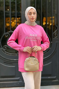 Paris Nakışlı Tunik Pembe