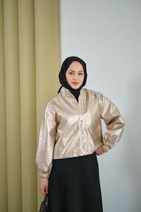 Parlak Rugan Kısa Ceket Bej