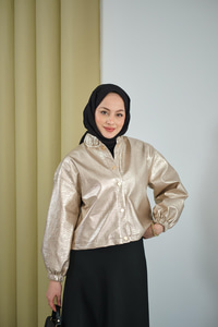 Parlak Rugan Kısa Ceket Bej