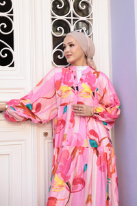 Pastel Çicek Desen Elbise  Pembe