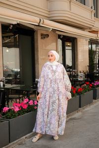 Pastel Çicekli Elbise Lila