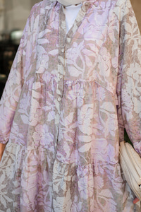 Pastel Çicekli Elbise Lila