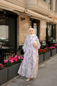 Pastel Çicekli Elbise Lila