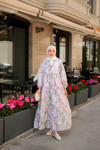 Pastel Çicekli Elbise Lila