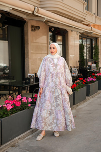 Pastel Çicekli Elbise Lila