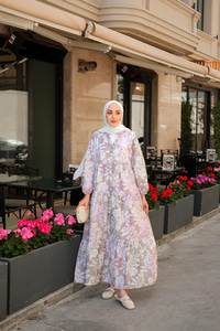 Pastel Çicekli Elbise Lila