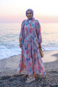 Pastel Esinti Desenli Elbise Somon