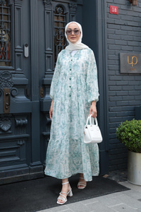 Pastoral Desen Elbise Yeşil