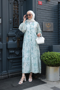 Pastoral Desen Elbise Yeşil